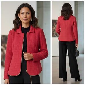 Frank Lyman Design 10 Modern Contemporary Textured Exposed Zipper  Knit Jacket